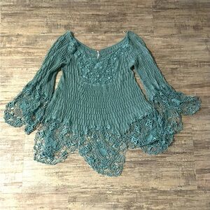Free People Turquoise Crochet Knit Top